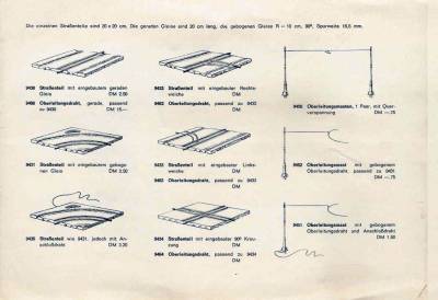 les éléments de voie et la ligne aérienne, décrits sur le feuillet d'information Trix à l'époque de la collaboration entre les deux firmes - langue allemande